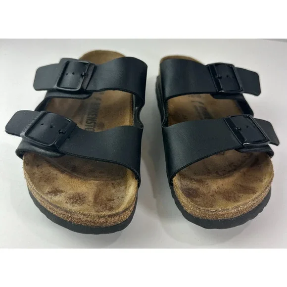 Birkenstock Arizona Slide Sandals 2 Strap Buckle Men's 6 Women's 8 Black Leather - Picture 14 of 16
